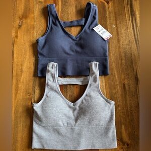 Women's Ribbed Bralette Set - Navy and Gray
